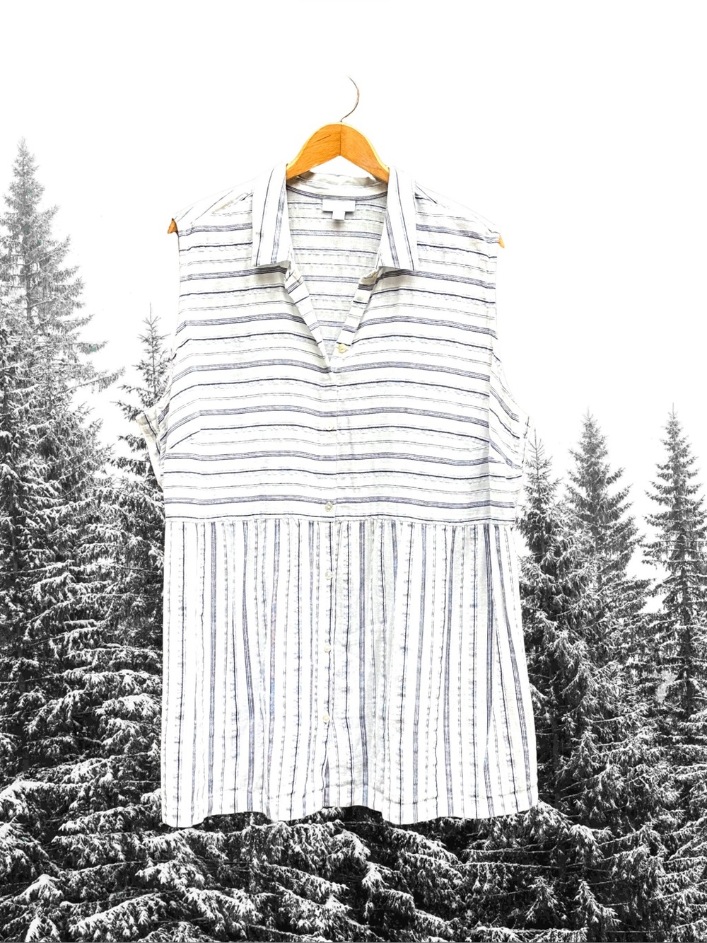 J Jill Sleeveless Babydoll Tunic Top Striped Navy Blue White Silver Plus Size 3X